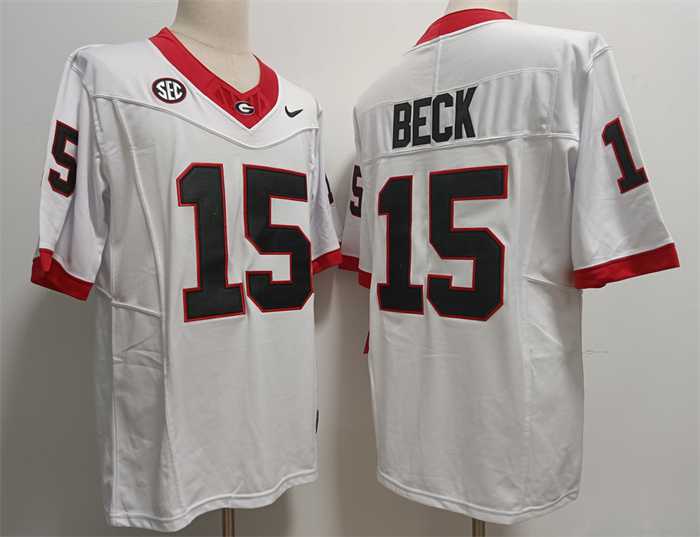 Men%27s Georgia Bulldogs #15 Carson Beck White Stitched Jersey